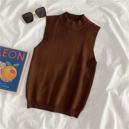 Women's Knitted Turtleneck Tank Top - Lightweight - Various Colors