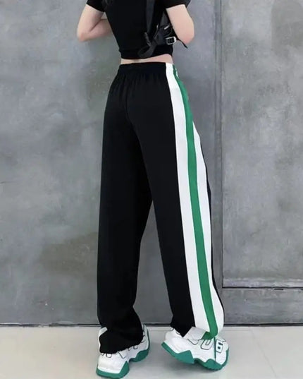 Women’s High Waist Elastic Sweatpants with Drawstring & Striped Design