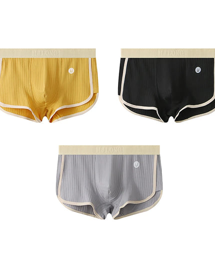 3-Pack Solid Striped Boxers for Men - 100% Cotton, Mesh Panels, High Elastic Waist