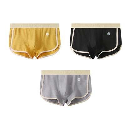 3-Pack Solid Striped Boxers for Men - 100% Cotton, Mesh Panels, High Elastic Waist
