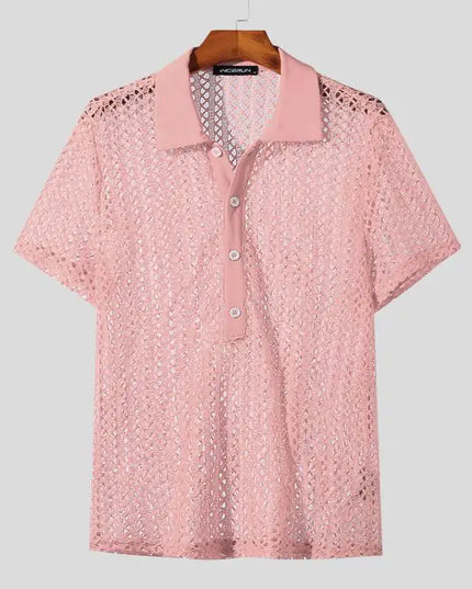 Increun Men's Mesh Transparent Short Sleeve Shirt