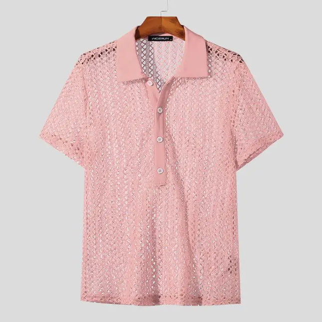 Increun Men's Mesh Transparent Short Sleeve Shirt