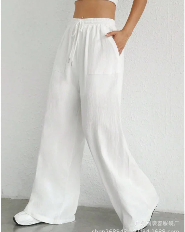 Women's High-Waisted Pocket Pants -  Wide-Leg Fit