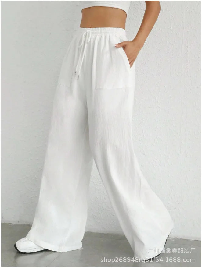 Women's High-Waisted Pocket Pants -  Wide-Leg Fit
