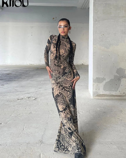 Women's Long Sleeve Mesh Sheer Bodycon Dress