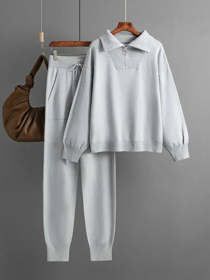 Women's Knitted Sweater and Pants Set - Versatile 2-Piece Outfit