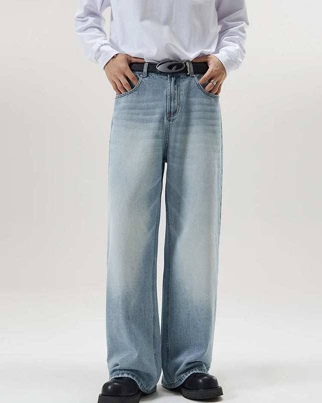 Men's Retro Washed Wide Leg Denim Jeans
