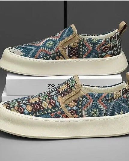 Men's Canvas Low Top Sneakers - Flat Sole, Vulcanized Style