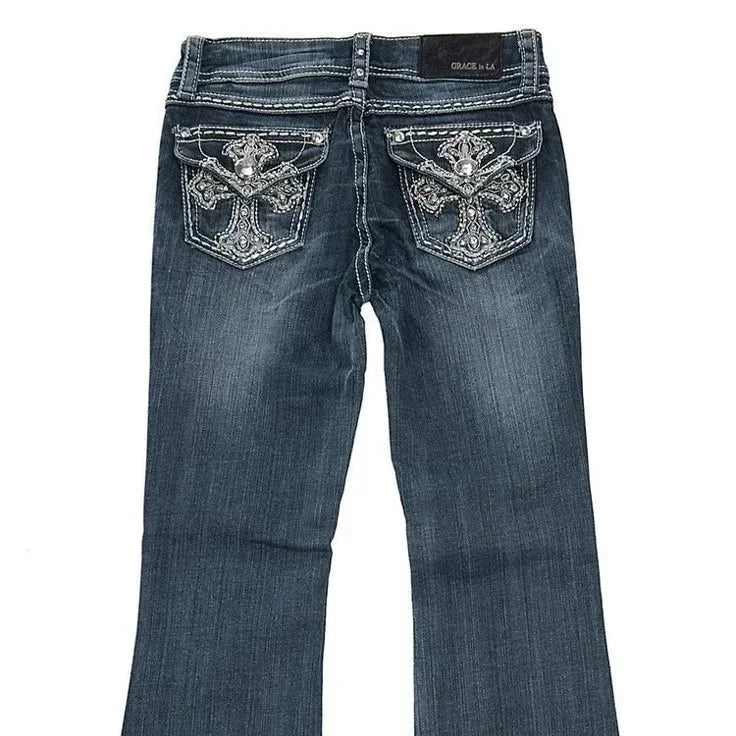 Stylish Women's High-Waisted Embroidered Jeans - Trendy & Comfortable Fit