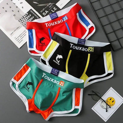 Men's Cotton Boxer Briefs - 3 Pack Underwear with Dolphin Print