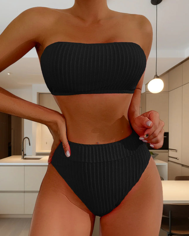 Women’s Ribbed Push-Up Bikini Set with High Waist