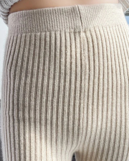 High-Waisted Slim Leggings for Women - Ribbed Knit Thermal Trousers with Ankle-Length Stretch Fit
