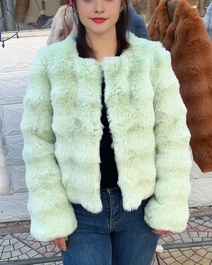 Women's Short Faux Fur Coat – Plush Imitation Fur Jacket