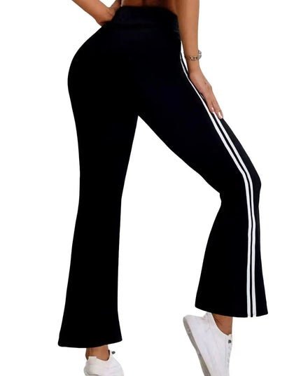 Women's Casual Flared Pants with Side Stripe, High-Waisted and Hip-Lifting Design
