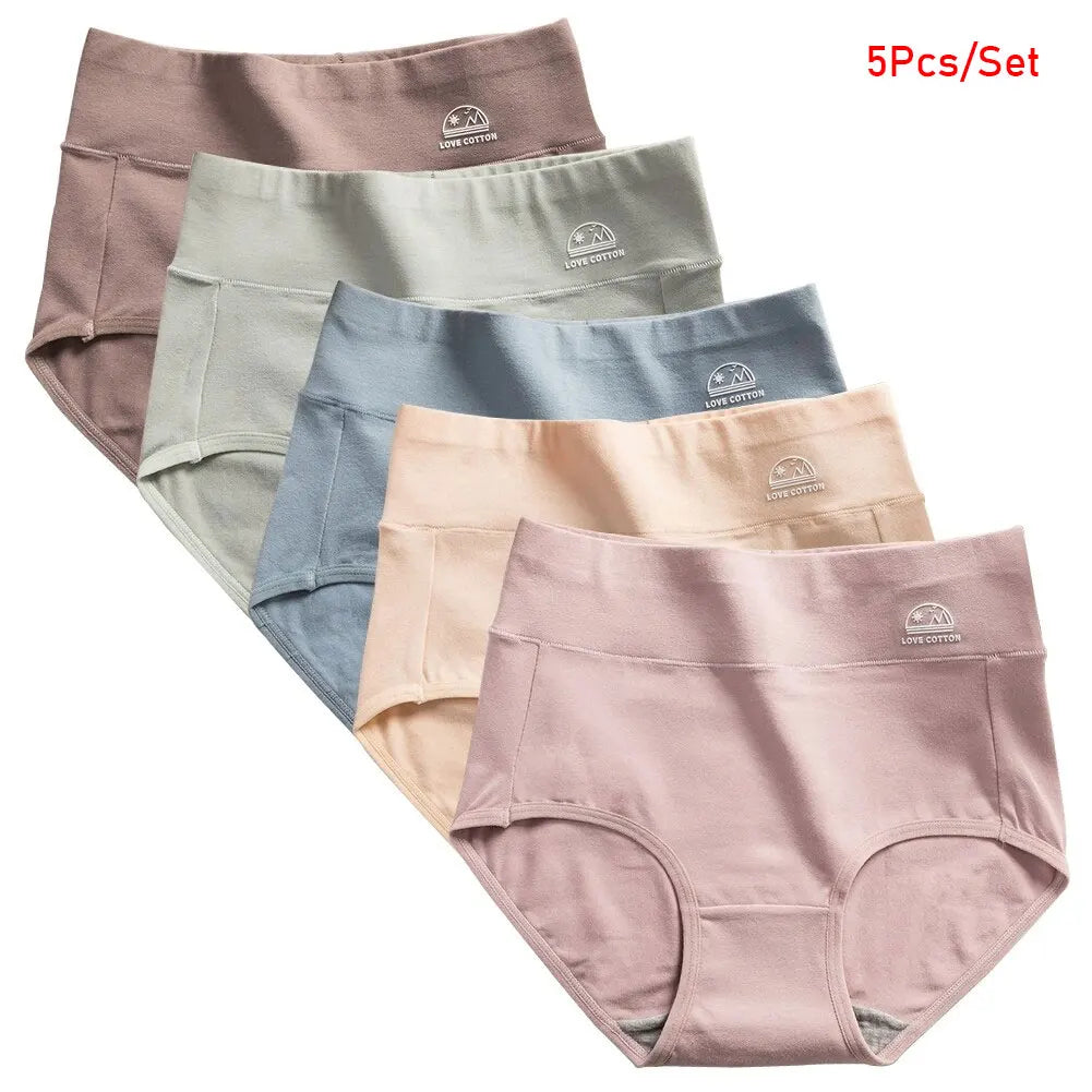 5 Pack Women's Cotton High-Waisted Underwear - Tummy Control & Butt Lift