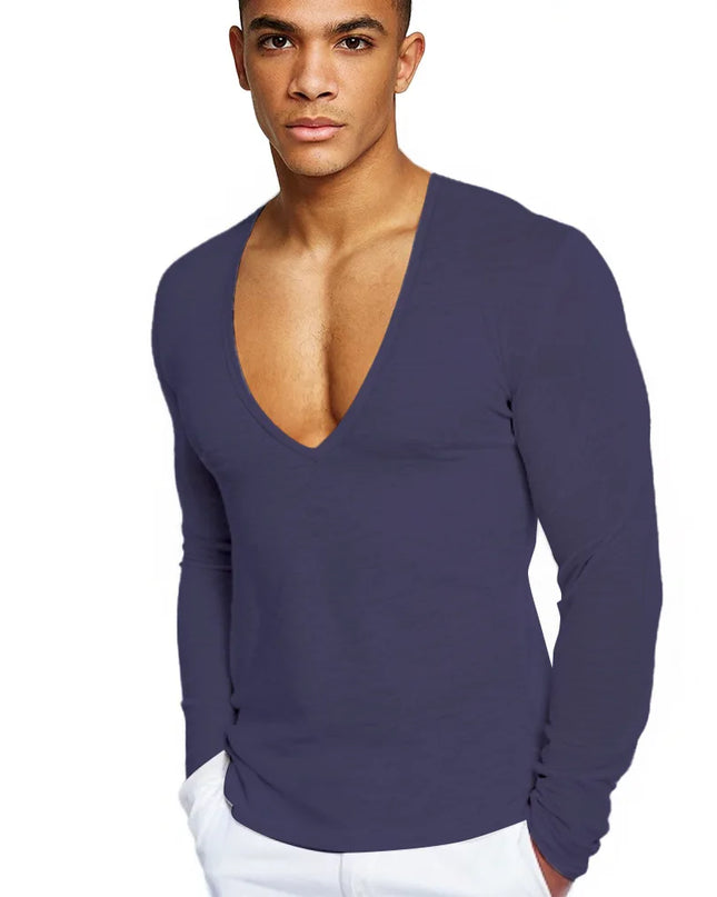 Mens Deep V-Neck  Long Sleeve Sweater