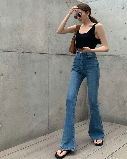 Women's High-Waisted Retro Micro Flared Jeans – Slim Fit with Wide Legs