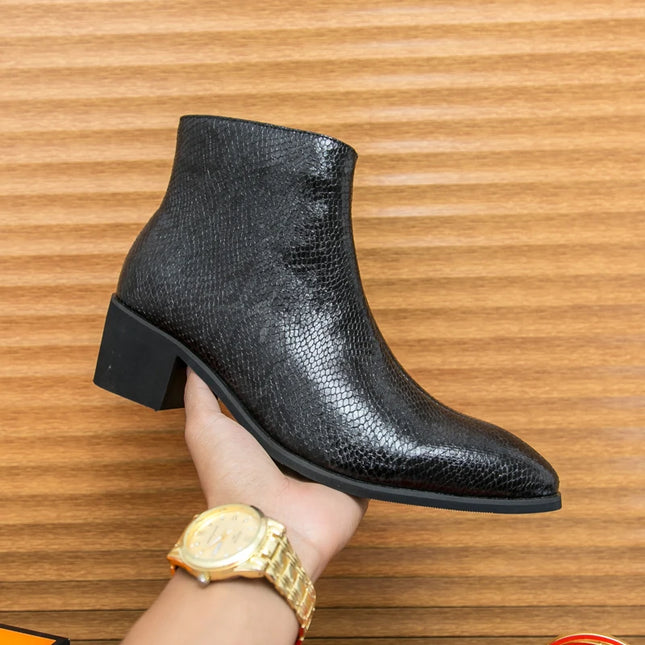 Men's Faux Leather Ankle Boots With Side Zipper Closure