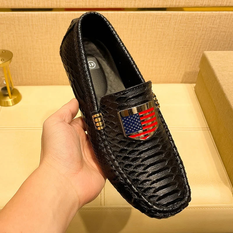 Men's Leather Shoes with American Flag and Metal Details