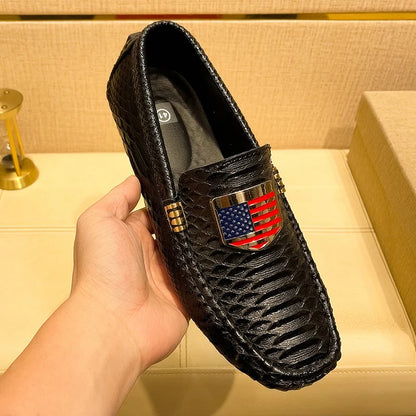 Men's Leather Shoes with American Flag and Metal Details