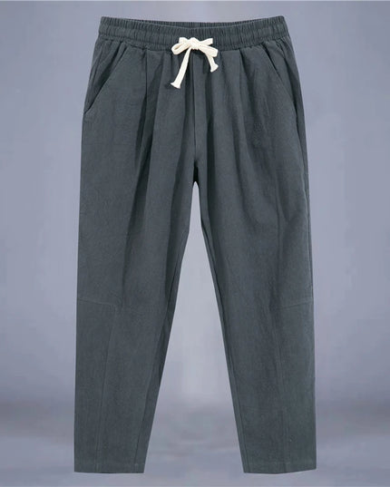 Men's Casual Loose Fit Cotton Trousers - Breathable Drawstring Pants