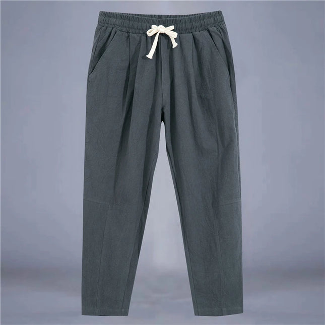 Men's Casual Loose Fit Cotton Trousers - Breathable Drawstring Pants