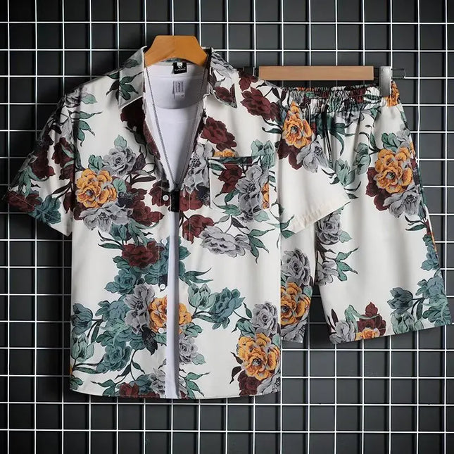 Men's Two-Piece Loose Fit Tie-Dye Striped Shirt and Shorts Set