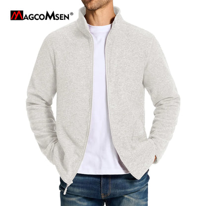 MAGCOMSEN Men's Lightweight Fleece Jacket with Full Zip and Stand Collar