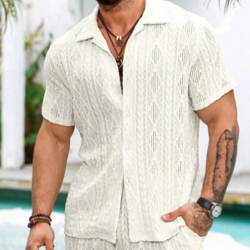 Men's Breathable Lace Hollow-Out Shirt – Stylish Casual Top for Men