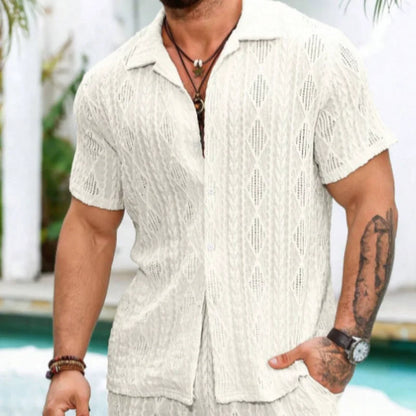 Men's Breathable Lace Hollow-Out Shirt – Stylish Casual Top for Men