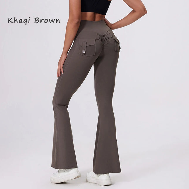 DIAS FIT JOY Women's High-Waisted Pocket Flared Pants | Hip-Lifting, Comfort Fit, Trendy Flared Trousers