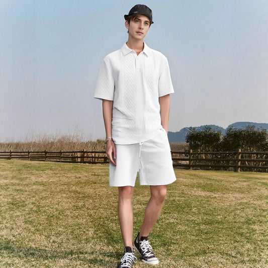 Men's Two-Piece Short-Sleeve Polo Shirt and Shorts Set