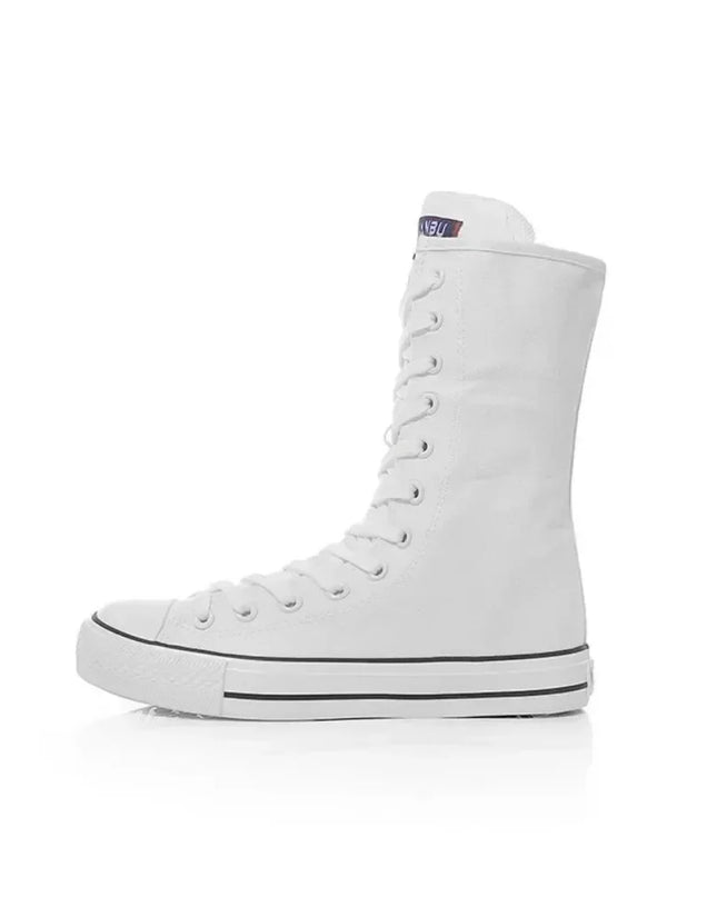 Women's Canvas Sneakers with Mid Tube Lace-Up Design and Side Zipper