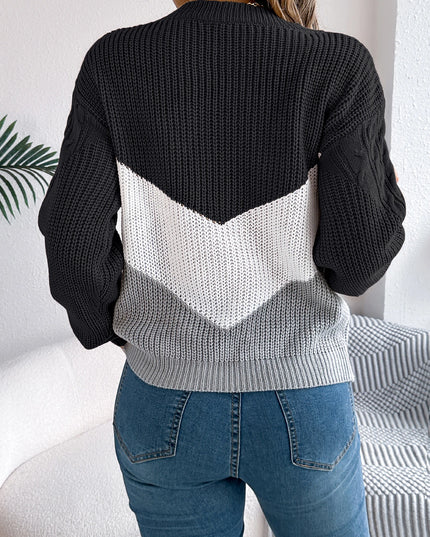 Multi-coloured Patchwork Long Sleeve Knitted Sweater for Women