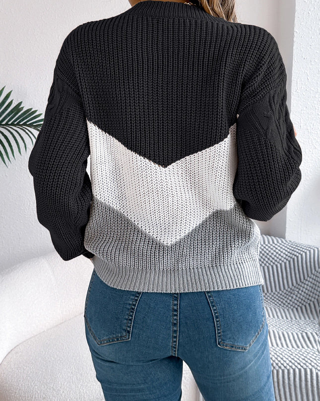 Multi-coloured Patchwork Long Sleeve Knitted Sweater for Women
