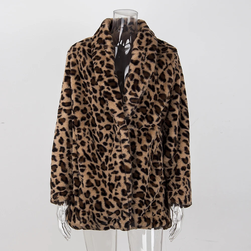 Women's Leopard Print Faux Fur Jacket