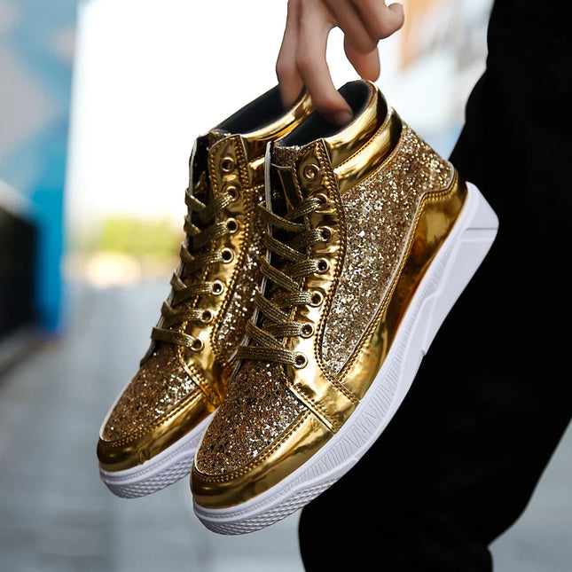 Men's High Top Glitter Sneakers - Glossy Stylish Athletic Shoes for Men