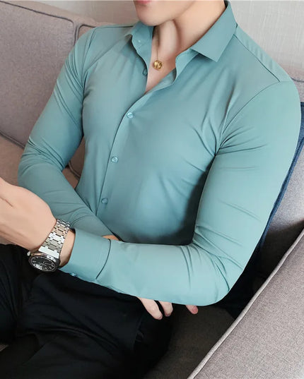 Men's Long Sleeve High Elasticity Seamless Slim Casual Luxury Shirt
