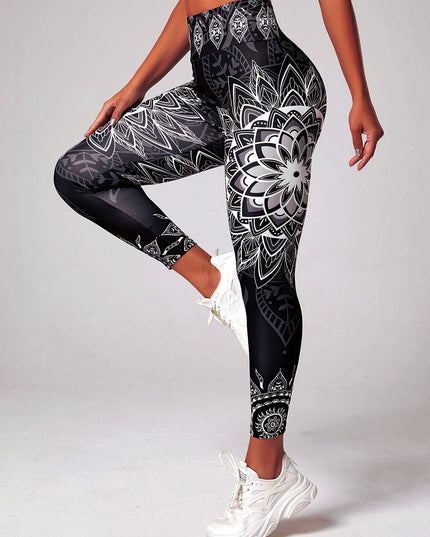 Women’s Lotus-Patterned High-Waisted Leggings