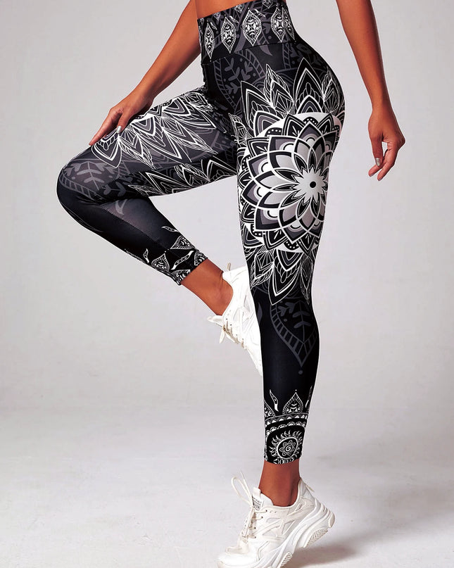 Women’s Lotus-Patterned High-Waisted Leggings