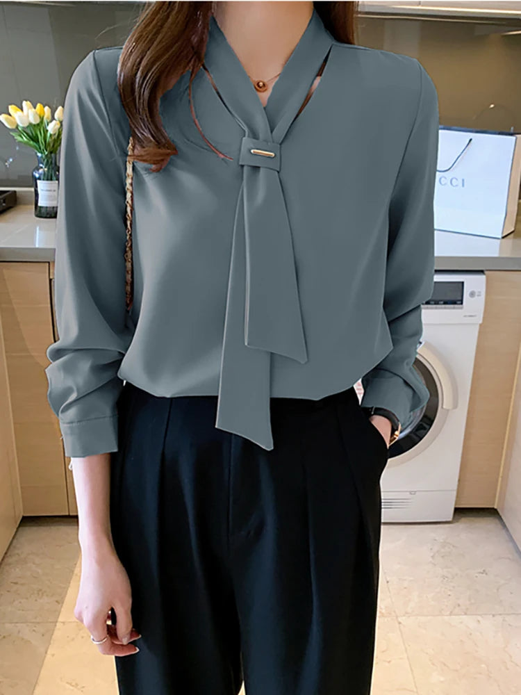 Women's Long Sleeve Chiffon Blouse Shirt