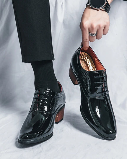 Luxury Black Leather Men's High Heel Shoe