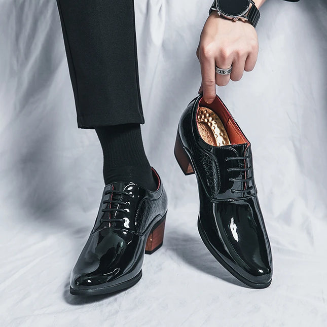 Luxury Black Leather Men's High Heel Shoe