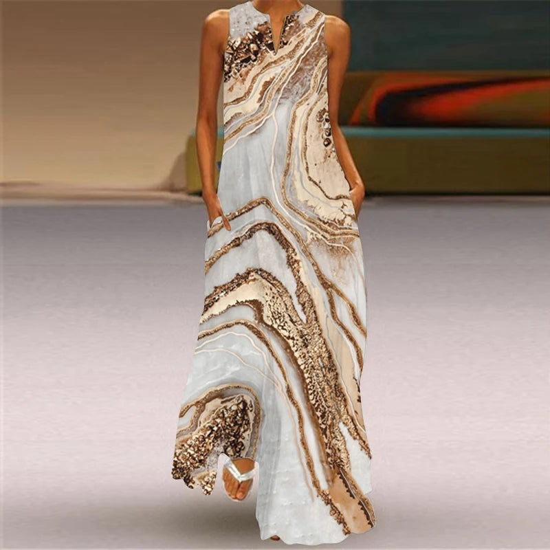 Women's Vintage Boho Printed Sleeveless V-Neck Maxi Dress
