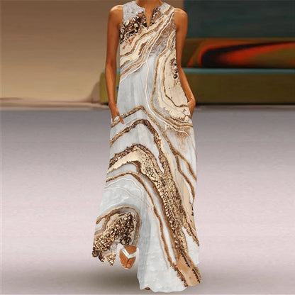 Women's Vintage Boho Printed Sleeveless V-Neck Maxi Dress