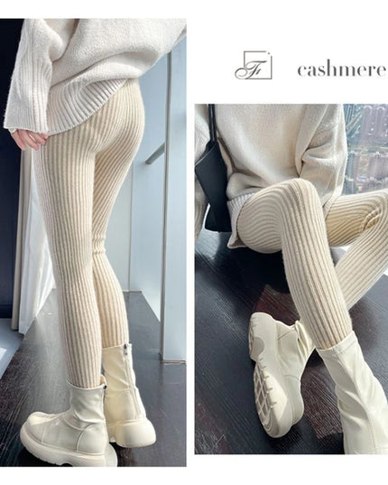 High-Waisted Slim Leggings for Women - Ribbed Knit Thermal Trousers with Ankle-Length Stretch Fit
