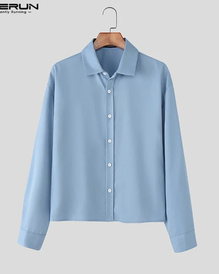 Incerun Men's Long Sleeve Lapel Shirt with Button Closure