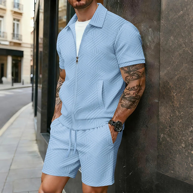 Men's Casual Two-Piece Short Sleeve Polo Shirt and Shorts Set