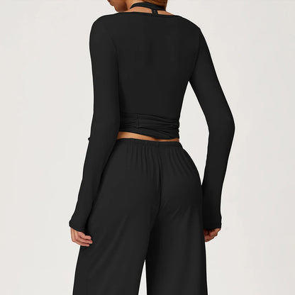 Women's Two-Piece High Elastic Breathable Crop Sweater & Pants Set