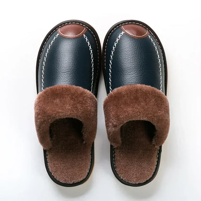 Unisex Waterproof Faux Leather Fluffy Casual Slippers - Various Colors